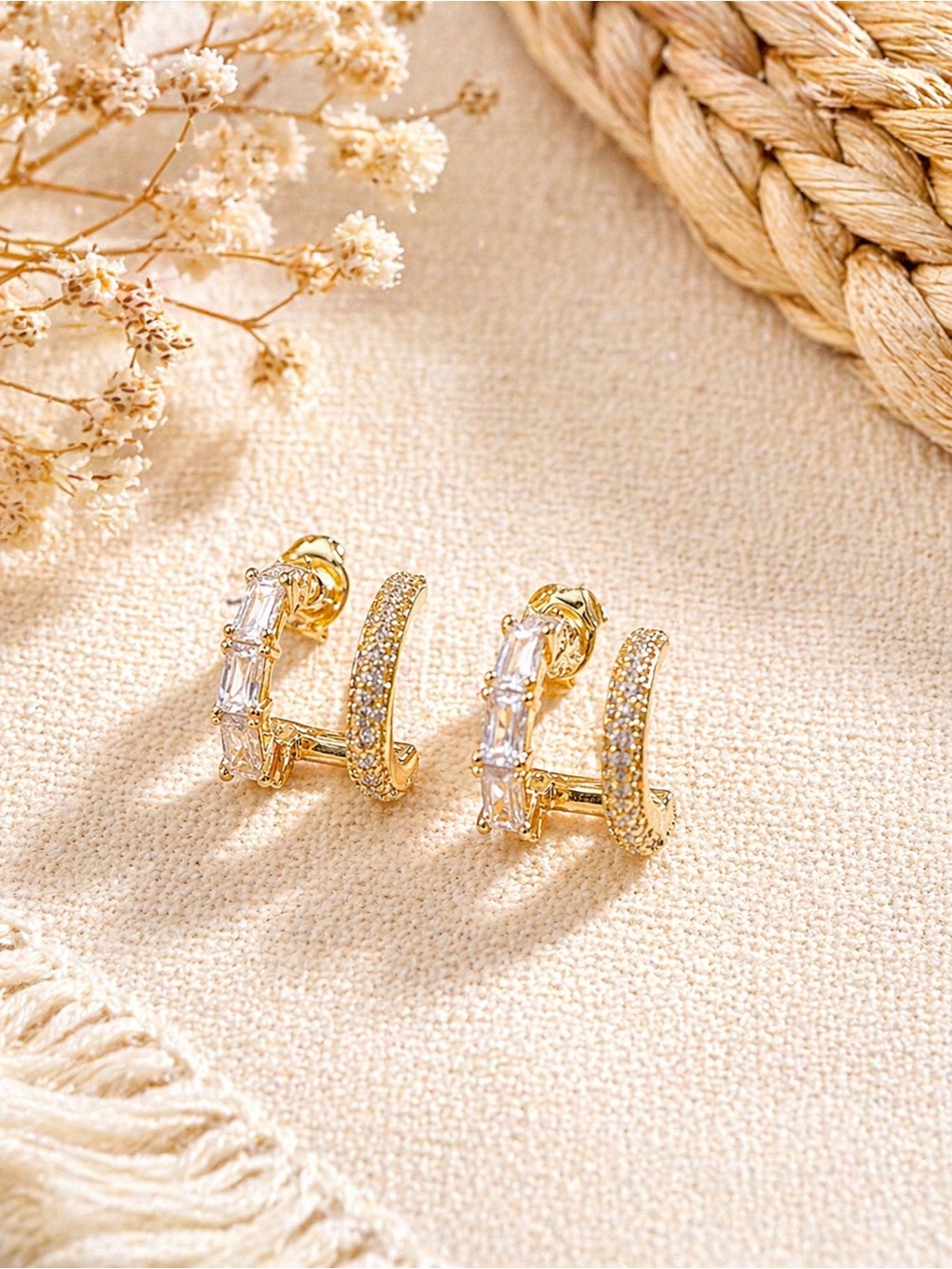 Gold Crystal Double-Hoop Earrings - Women Jewelry